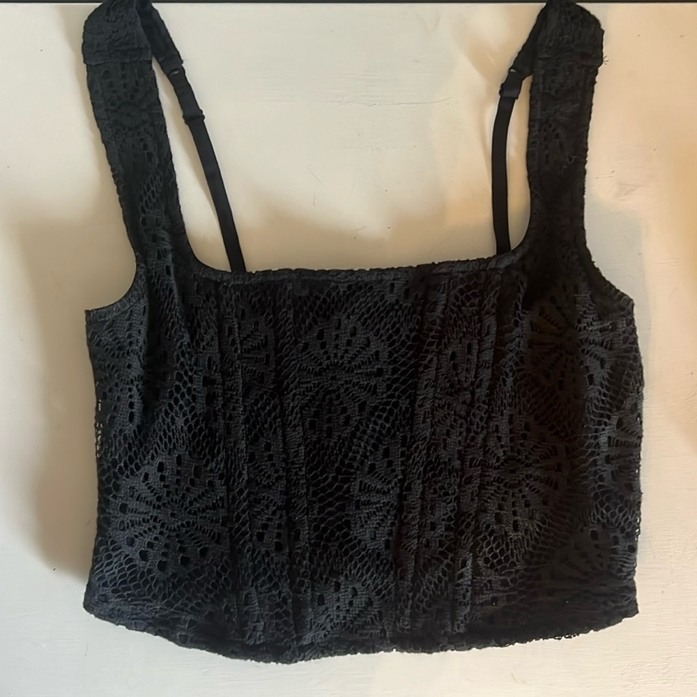 American Eagle Black Corset Top with Stretchy Back